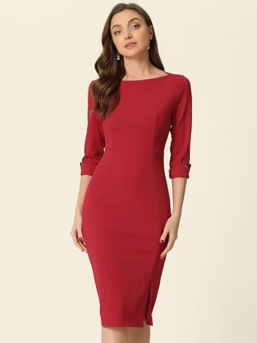 Allegra K Women's Boat Neck Midi Sheath Dress