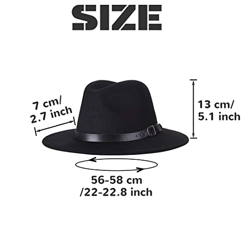 Bamboopack Retro Wide Brim Fedora Hat with Belt Buckle