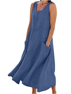 Sundresses for Women Cotton Linen Sleeveless Long Dress
