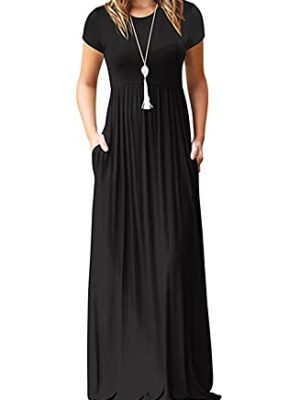 GRECERELLE Women's Maxi Dress with Pocket, Short Sleeve