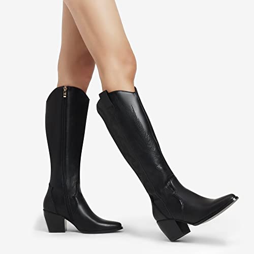 DREAM PAIRS Women's Knee-High Western Cowboy Boots