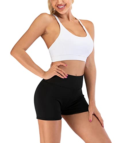 4How Women's High Waisted Yoga Gym Shorts Black