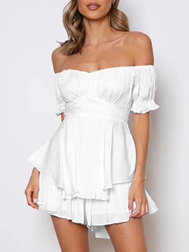 Women Puff Sleeve Square Neck Off Shoulder Romper
