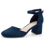 Greatonu Women's Block Heels Square Toe Ankle Strap Shoes