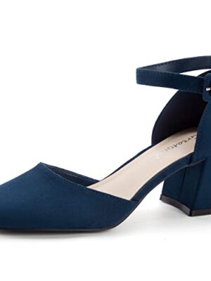 Greatonu Women's Block Heels Square Toe Ankle Strap Shoes