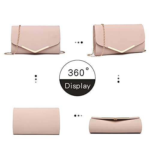 Miss Lulu Women's Pink Clutch Handbag with Strap