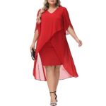 Hanna Nikole Plus Size Chiffon V-Neck Cape Dress