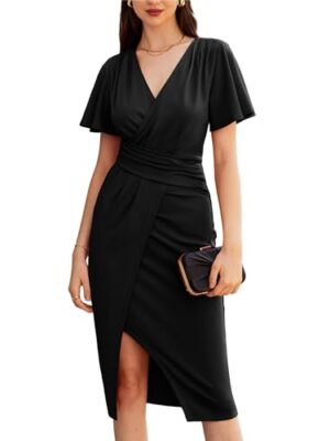 GRACE KARIN Women's Ruffle Sleeve Wrap Midi Dress