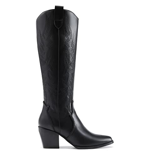 DREAM PAIRS Women's Knee-High Western Cowboy Boots