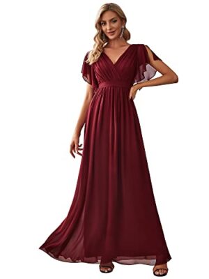 Ever-Pretty V-Neck Ruffle Sleeve Chiffon Bridesmaid Dress