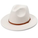 DRESHOW Wide Brim Fedora for Women with Belt Buckle