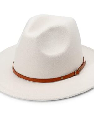 DRESHOW Wide Brim Fedora for Women with Belt Buckle