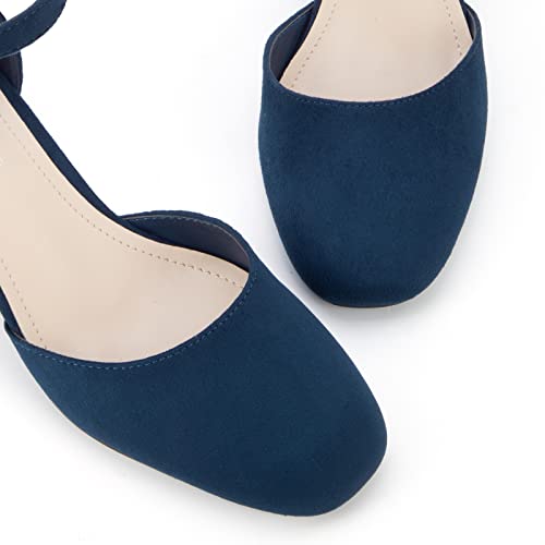 Greatonu Women's Block Heels Square Toe Ankle Strap Shoes