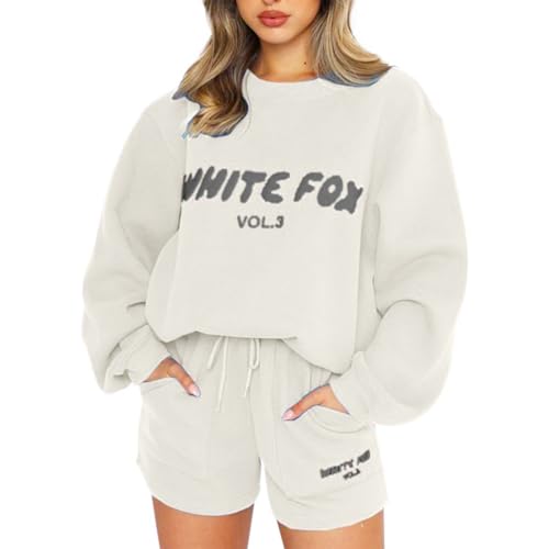 JSijepa Womens Oversized Sweatsuits White-Fox Print Set