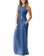 AUSELILY Women's Dark Teal Sleeveless Maxi Dress with Pockets