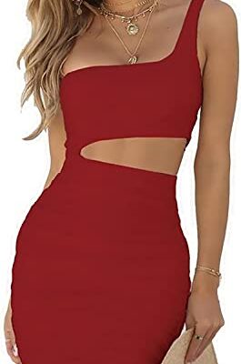 Zesoyne Womens Sexy 1 Shoulder Sleeveless Mini Dress