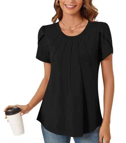 Anyhold Women's Summer Petal Sleeve Pleated Blouse