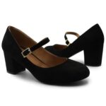 Womens Mid Block Heels Mary Jane Ankle Strap Shoes