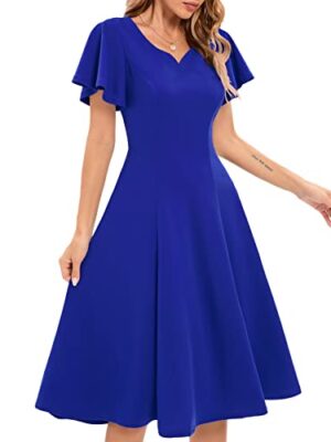 HomRain Ruffle Sleeve V-Neck Knee Length Dress