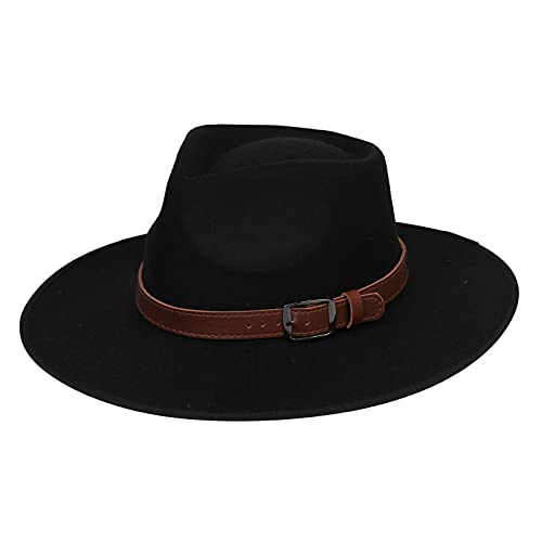 JK Home Wool Felt Fedora Hat - One Size Unisex - Black