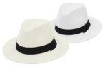 GEMVIE 2Pcs Summer Straw Panama Hat for Women & Men