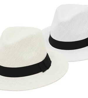 GEMVIE 2Pcs Summer Straw Panama Hat for Women & Men