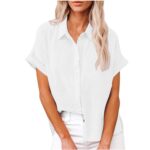 LUSHAasd Women's Cotton Linen Casual Button Down Shirt