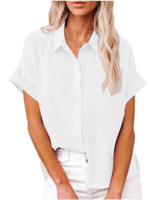 LUSHAasd Women's Cotton Linen Casual Button Down Shirt