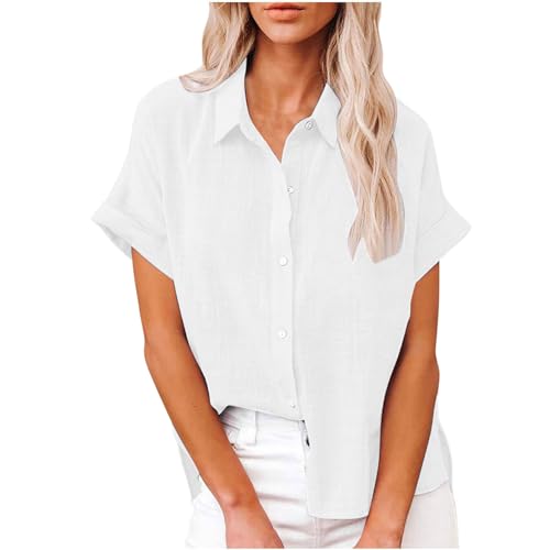 LUSHAasd Women's Cotton Linen Casual Button Down Shirt