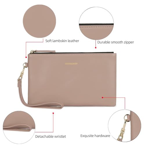 Goatskin Leather Wristlet Clutch Wallet with Strap