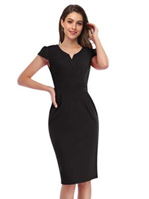 KOJOOIN Women's V-Neck Business Slim Bodycon Dress