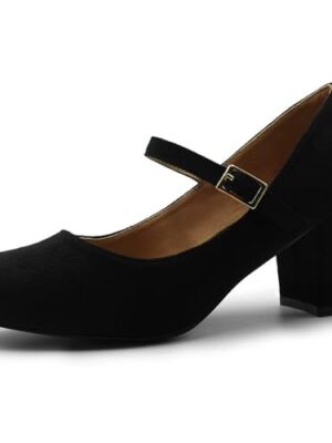 Womens Mid Block Heels Mary Jane Ankle Strap Shoes