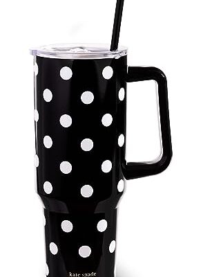 Kate Spade 1.18L Tumbler with Handle and Straw, Black Dot