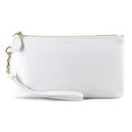 Befen White Leather Clutch, Small Wristlet Wallet, Fits 16.5 cm Phone