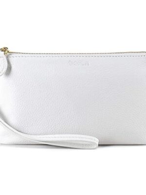 Befen White Leather Clutch, Small Wristlet Wallet, Fits 16.5 cm Phone