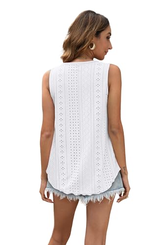Aokosor Ladies Sleeveless Eyelet Embroidery Top