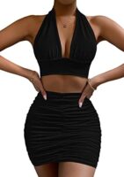 Zesoyne Womens 2 Piece Ruched Cami Crop Top & Skirt Set
