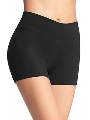 4How Women's High Waisted Yoga Gym Shorts Black