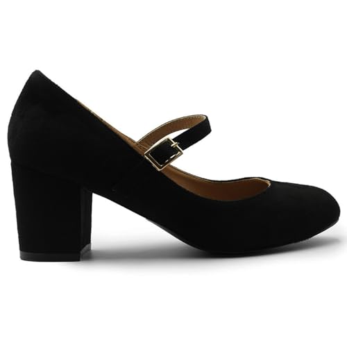 Womens Mid Block Heels Mary Jane Ankle Strap Shoes