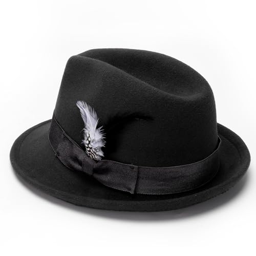 Geebuzz Classic Short Brim Fedora Hat with Feathers