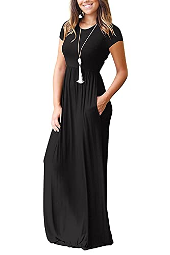 GRECERELLE Women's Maxi Dress with Pocket, Short Sleeve