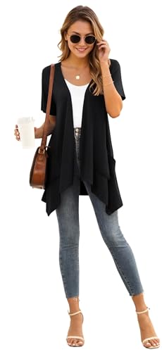 YGJIEGENG Women's Short Sleeve Summer Cardigan with Pocket