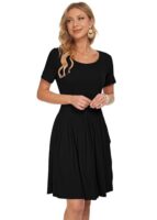 AUSELILY Women's Short Sleeve Pleated Casual Dress, Knee Length
