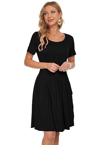 AUSELILY Women's Short Sleeve Pleated Casual Dress, Knee Length