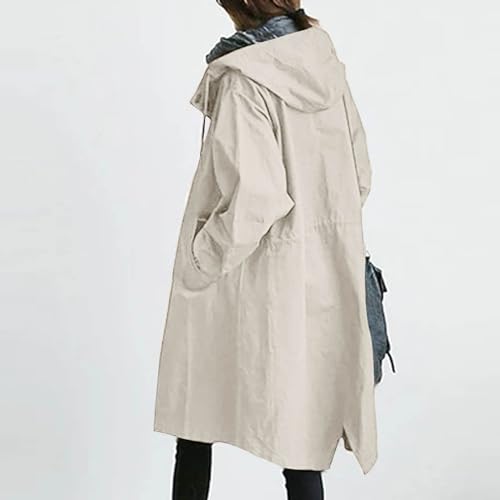 Angxiwan Women's Windproof Hooded Trench Coat with Pockets