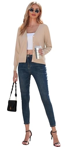 GRECERELLE Women's Lightweight V-Neck Cardigan Jumper