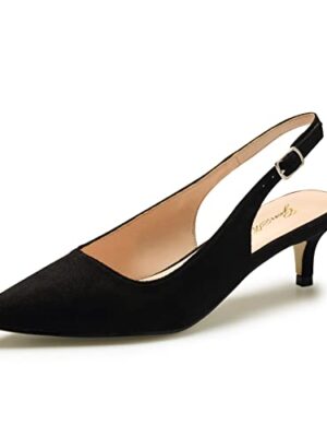 GENSHUO Women's Kitten Heel Slingback Shoes Black 38 EU