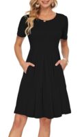 AUSELILY Women's Short Sleeve Pleated Casual Dress, Knee Length