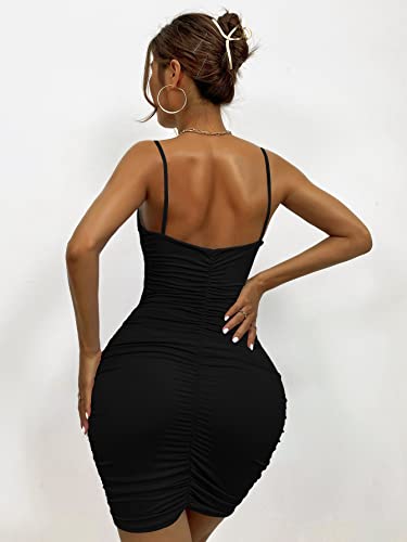 Zesoyne Womens Sexy Mini Bodycon Ruched Tank Dress