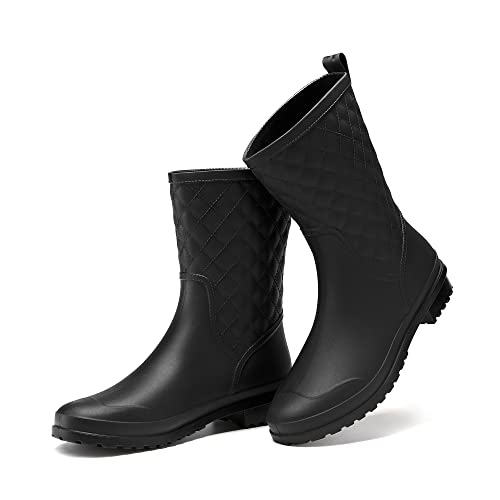 DREAM PAIRS Women's Mid Calf Waterproof Rain Boots
